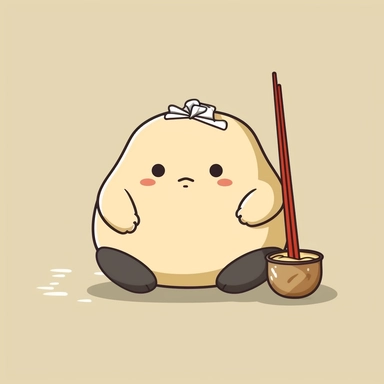 a cute chubby minimalist boulder, holding chop sticks and eating ramen, clipart