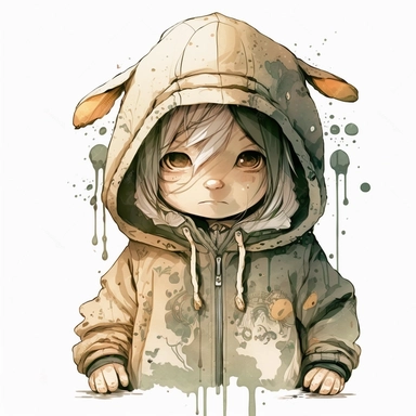 rabbit with hoody, Watercolor Clipart,comic, strybk, full Illustration, 4k, sharp focus, watercolor, smooth soft skin, symmetrical, soft lighting, detailed face, concept art, muted colors, watercolor style, strybk, children's style fairy tales, chibi kawaii, . Octane rendering, 3d. Perfect face, detailed face, delicate face, perfect sharp lips, detailed eyes. Craig Davison, Aubrey Beardsley, Conrad Roset, Aikut Aidogdu, Agnes Cecil, watercolor style