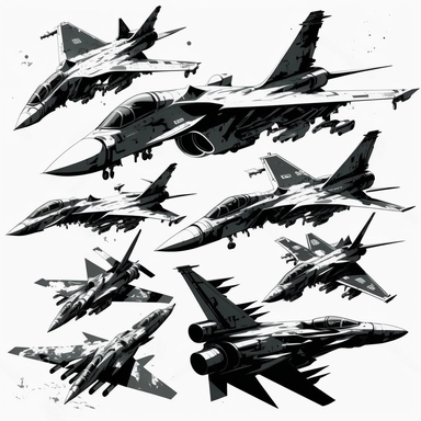 many fighter jets clipart black and white separated