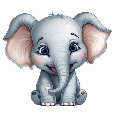 Cute Beautiful Happy Face Elephant Cartoon Sublimation Clipart,Cartoon,hyper realistic, intricate detail, illustration style,high solution,on the white background