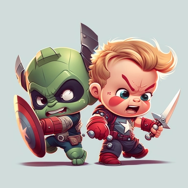 avengers, baby, kid, cute, clipart, cartoon, battle scence