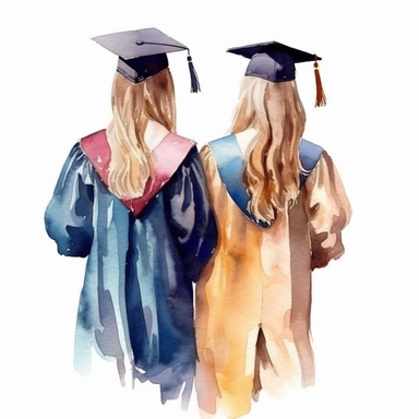 Behind view Graduation Clipart Graduate Students, bestfriends, watercolor Illustration clipart, 4K, extremely detailed