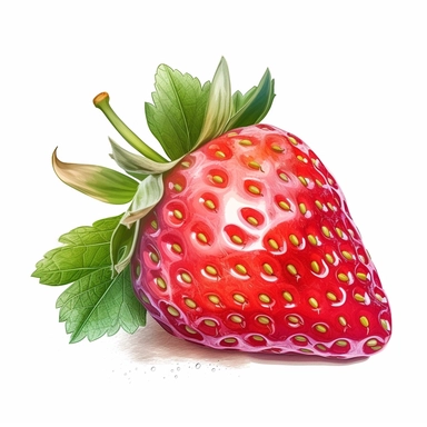 one clipart strawberrie on a white background, in the style of wlop, southern countryside, collage-oriented, sterling silver highlights, colorful caricature, emotionally-charged brushstrokes, hyper-realistic animal illustrations, no watermark, text, words, paintbrush, 300 DPI, typography, the images do not stick together, no text in the picture