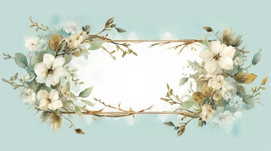 a simple gorgeous aesthetic vintage gold diamond-shape picture frame with minimal flowers border around outside the frame on soft turquoise background clipart, watercolor painting realistic, high quality, vibrant, Vicente Romero Redondo, Willem van Aelst
