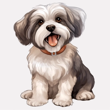 Cartoon Adult Dogs, Cartoon Adult Dogs Clipart, Cartoon Adult Dogs SVG, Dogs PNG Sublime, Dogs sublime, Adult Havanese smiling, sitting, direct front view, isolated on white background, hd