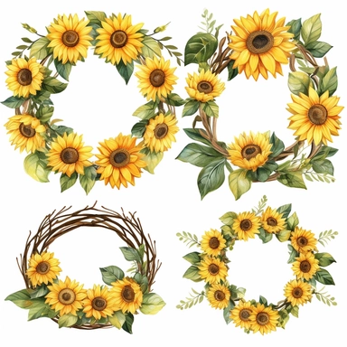 Sunflower wreath clipart, watercolor floral frames, summer clipart sublimation, boho printable decor DIY