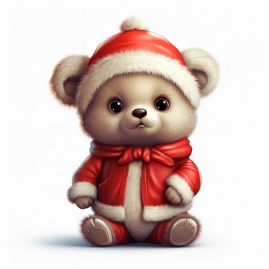 cute Baby teddy bear in red christmas Santa suit clothes, clipart, no words