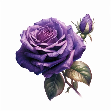 A digital illustration of a purple rose clipart, featuring a realistic and enchanting depiction of a stunning purple rose. The rose is intricately rendered, capturing the softness of its petals and the intricate details of its delicate thorns. The purple color is rich and deep, exuding an air of elegance and mystery. Against a clean white background, the purple rose clipart stands out as a symbol of beauty and grace. Soft lighting adds a touch of warmth, enhancing the richness of the purple tone