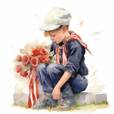 Remembrance and gratitude on America's Memorial Day, watercolor, clipart, white background.