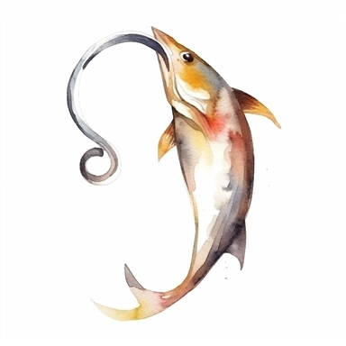 Watercolor fish hook clipart, white isolated background, space out, hd