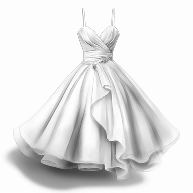 white elegant party dress drawing, illustration clipart, high detailed, white background, digital art