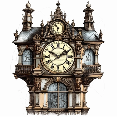 Vintage House Clock Sublimation Clipart vector white background with high resolution image