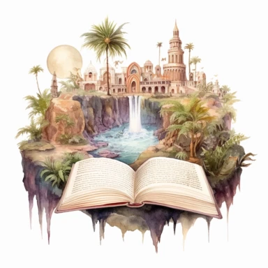 Fantasy book with Lost Civilizations: Uncovering forgotten worlds filled with secrets and ancient wonders, watercolor, clipart, white background