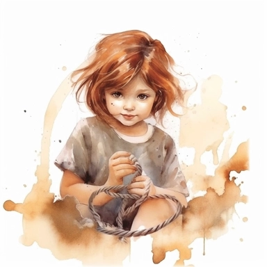border colie little girl short brown hair playing with coilie watercolor clipart