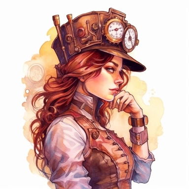 a beautiful steampunk woman watercolor illustration, clipart, vector image, trending on artstation,