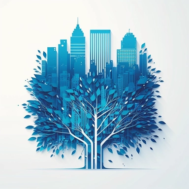 New York, times square, glass morphism, tree, leaves, blue, simple, clean white background, digital, circuit board, icon, clipart, futuristic, 2D, flat, svg, sci-fi, 4k, vector