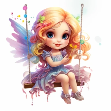 Fairy on Swing Clipart, baby girl, Rainbow Lollipop