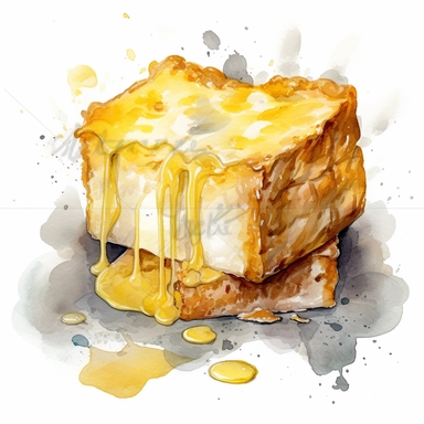 Gooey butter cake sharp illustration clipart, watercolor art, insane detail, white background