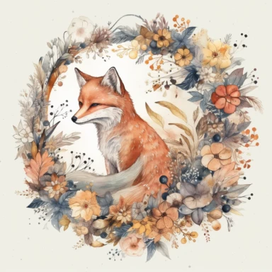 fox moon clip art october download, in the style of intricate, delicate flower and garden paintings, light white and orange, the stars art group (xing xing), dreamy watercolor florals, faux naïf, shaped canvas,white backgound