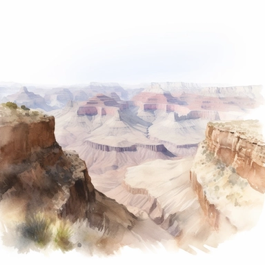 vast panoramic view, full view, illustration clipart, soft watercolor, beautiful grand canyon landscape, sharp focus, high detail, romantic, fantasy, ethereal, transparent background