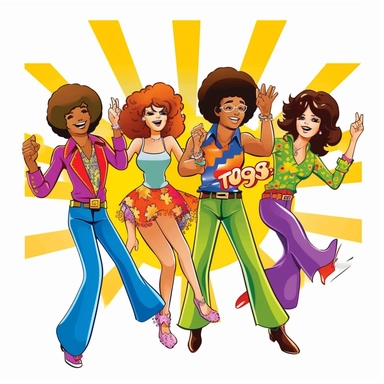 Disco 70s , Funny cartoon Pop clipart white background