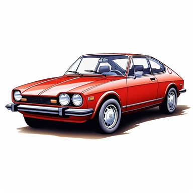 in clipart style, A meticulously crafted illustration of a red 1974 Volkswagen Scirocco, highlighting its iconic design and graceful contours, placed against pure white background (style: evoking the accuracy and refinement of classic automobile blueprints) (lighting: deliberate, directional lighting, casting gentle highlights and shadows on the car's structure) (colors: an elegant palette of red for the Volkswagen's body set against a pristine, white backdrop) (composition: captured from a side