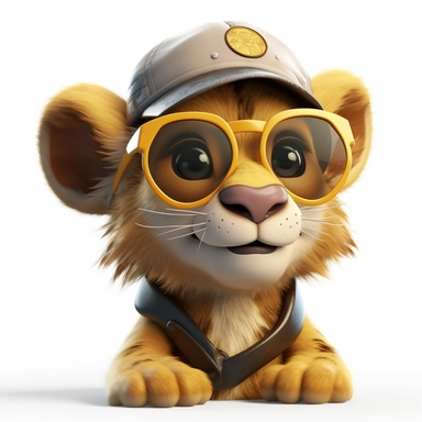 sticker clipart cartoon of a cute lion cub with sun glasses, dressed with african gear,3D, disney pixar style, puppy eyes, looking at athe camera, white background ,high definition, high resulotion, highly detailed,16K