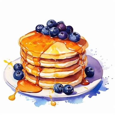 watercolour, clipart, breakfast, pancakes and syrup and blueberries