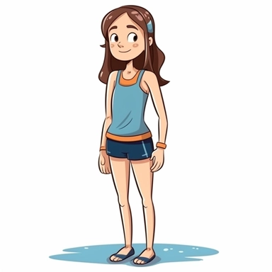 teenage girl dressed for a swimming competition. Cartoon, clipart style. Color. No background.