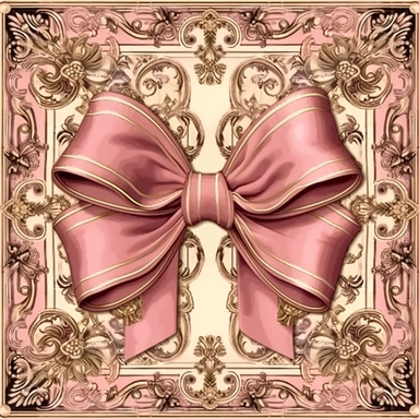 clipart template, Front facing, centered in frame, heavy thick silk satin ribbon, in tones of pink color, tied in an ornate bow, and decorative brass ends, in the style of seventeeth century, ornate, richly decorated, antique, historical reference, clip art