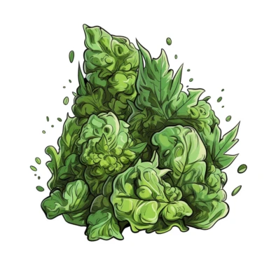 single marijuana nug, various blends of green, clipart, illustration, white background, cartoon style with bold lines