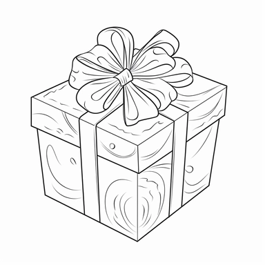 clipart style, black and white colouring page, simple gift box with a bow