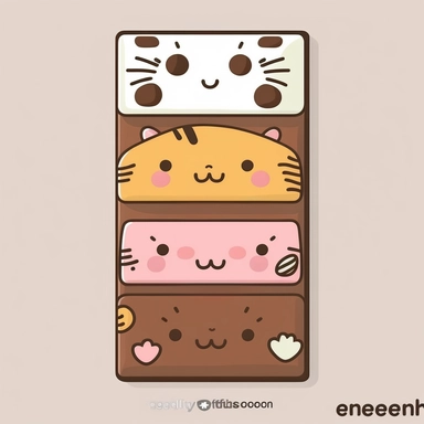 clipart of a kawaii chocolate bar with animal faces and fun designs, pastel colors, thick outline, thick lines, isolated on white background, Yoshitomo Nara
