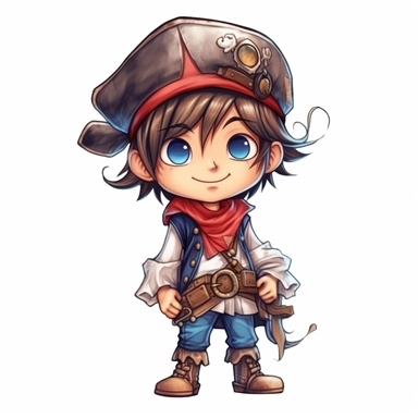 pirate cute boy sublimation clipart, detail, illustration style, high solution, on the white background