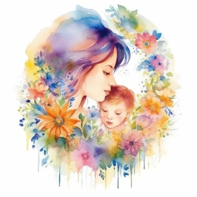 Imagine a serene garden blooming with vibrant flowers, where every petal whispers tales of love and gratitude. In this enchanting setting, create a watercolor clipart masterpiece that celebrates the beauty of motherhood and the love between a mother and son. Let your brushstrokes convey the delicate strength and nurturing spirit that mothers possess.