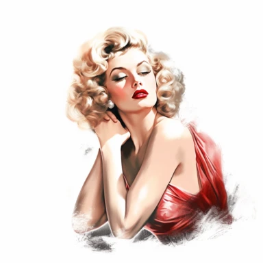 beautiful stunning pretty vintage old hollywood burlesque girl, paint art style, clipart, white background, superrealistic, one of a kind