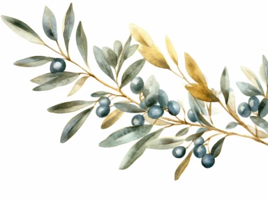 watercolor clipart high detailed teal olive branch with gold glitter on white background