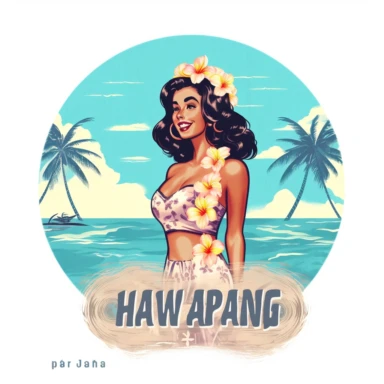 hawaiian girl on beach, retro cartoon drawing clipart, Hawaii PNG ,Maui Png ,Waikiki svg, Vintage Travel png, Tropical Sublimation, Preppy png, Coconut Girl svg, Trendy svg, Hibiscus SVG Tumblr, white background, mockup no shadow