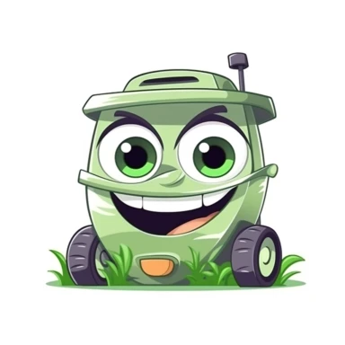 happy cute Lawn Mower face, cartoon, clipart, mascot, isolated on white background
