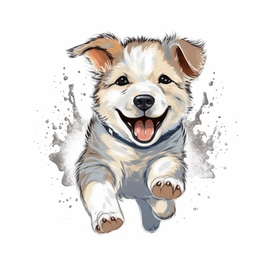 single isolated asset, cute adorable Siberian Huskie puppy frolicking, front view, chibi style, watercolor, professional vector clipart, white background