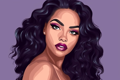 Violet Cartoon Black Skin African American Clipart Plus size Beautiful Rich Woman having beautiful face long eyelashes and beautiful lips beautiful long hair confident no text