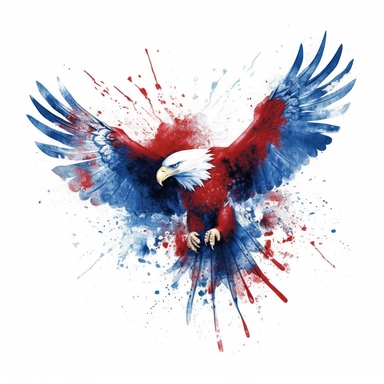 a red whit and blue American eagle clipart on a white background