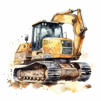 Construction Vehicle clipart on a white background, watercolor