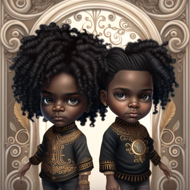 Black boys art, siblings , friends , dreadlocks , black boys clipart, cool black boy, twins png, brothers clipart, afro ,Full body with legs , Highly detailed close-up portrait , standing , Nicoletta Ceccoli, Mark Ryden, lostfish, Earl Nor, global lighting, divine rays, detailed and intricate surroundings, sf, intricate artwork masterpiece, ominous, matte painting movie poster, blue ratio, trending on cgsociety, intricate, epic, trending on artstation