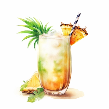 unique pina colada Water Color Cocktail Clipart, white background, no caption