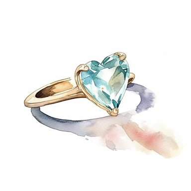 watercolor of engagement ring with heart shaped diamond clipart