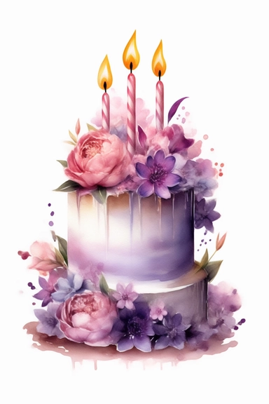 amazing detailed watercolor clipart of a beautifully detailed lilac and baby pink colored birthday cake, no caption, solid white background, cinematic light lighting, hyper-detailed, 8k, high resolution, symmetrical, full shot photograph, insanely detailed and intricate, beautiful, elegant, glamour, watercolor, cinematic