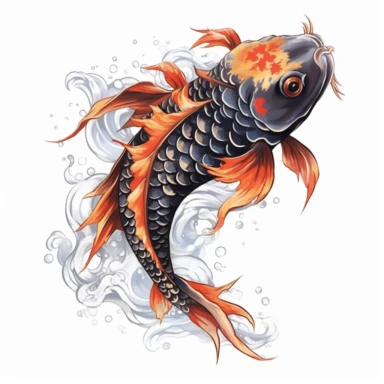 Dark Fantasy Koi Clipart, Watercolor Cartoon, hyper realistic, intricate detail, illustration style, high resolution, on the white background