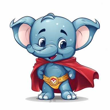 funny cute elephant in a Superhero Costume, clipart, isolated white background, 32k
