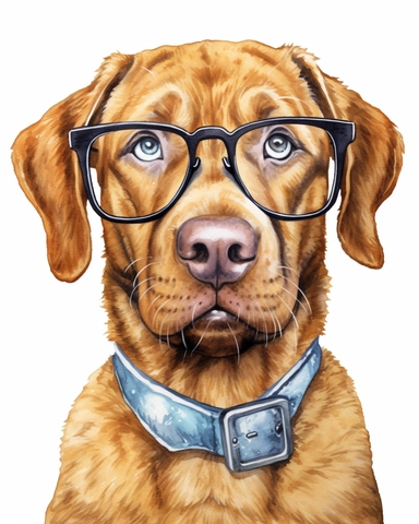 detailed watercolor Chesapeake Bay Retriever with eyeglasses realistic clipart